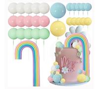 Rainbow Cake Decorations,28 Piece Pastel Rainbow Ball Cake Toppers Set Mini Balloon Balls for DIY Cupcake Cake Decorations Wedding,Baby Shower Birthday Party Supplie