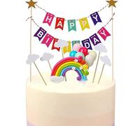 Rainbow Cake Topper Cloud Cake Decorations Happy Birthday Banner Cake Topper and Mix Color Star Cake Toppers for Kids Cake Decorations Baby Shower Birthday Party Supplies