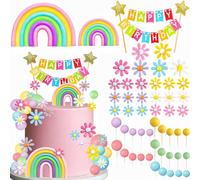 Rainbow Cake Toppers, Flower Rainbow Colorful Balls Cake Decorations for Wedding Baby Shower Birthday Party Supplies (52 PCS)