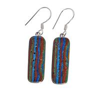 Rainbow Calsilica Earrings - Earthborn Rectangle Cabochons in Nature-Inspired 925 Silver Bezel, 29mm Unique Drop