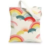 Rainbow Canvas Tote Bag, Colorful Reusable Grocery Bags, Lightweight Cotton Shoulder Strap Pouches 13x15 Inch