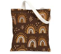 Rainbow Canvas Tote Bag for Women, Bohemian Modern Sunburst Dots Fall Brown Washable Reusable Small Tote Bags Ideas for Outdoor Travel Workday Reading 13x15 Inch