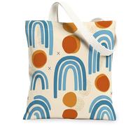 Rainbow Canvas Tote Bag for Women, Modern Abstract Circle Dot Spring Blue Washable Reusable Aesthetic Tote Bag Ideas for Sh, Blue, 13x15 Inch