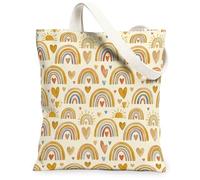 Rainbow Canvas Tote Bag for Women, Summer Playful Heart Sun Summer Yellow Washable Reusable Grocery Bag Ideas for Shopping, Yellow, 13x15 Inch