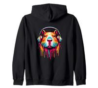 Rainbow Capybara with Headphones for Music Lovers Capibara Zip Hoodie