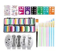 Rainbow Carnival Tint - Facepaint Makeup Box, Dozen Multi-Tone Pans with Fine Tip Applicators, Skin-Friendly Washable Paint for School Carnivals, Fantasy Character Drawing Kit Halloween Fair
