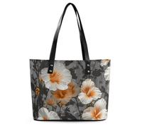 Rainbow Cartoon Cat Leather Tote Bag for Women Top Handle Purses Handbags Casual Work Tote Travel Shoulder Bag, Blooming Hibiscus Flowers, 29*34*14cm