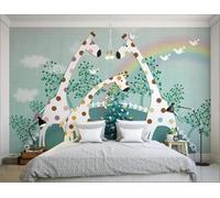 Rainbow Cartoon Giraffe Forest Flying Bird 3D Wallpaper Premium Textured Silk Study Dining Living Room Bedroom Sofa TV Wall Easy Install-430cm×300cm