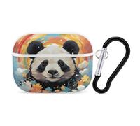 Rainbow Cartoon Panda Airpod Pro Case AirPods 2 Case for Women Hard Shell Protective Cover with Carabiner Keychain Compatible with AirPods Case 2nd 1st Generation, Front LED Visible White