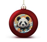 Rainbow Cartoon Panda Christmas Ball Ornaments 1.6 Inch Red Shatterproof Plastic Decorative Hanging Ornaments Festive Baubles Decorations Xmas Ornament for Tree Holiday Party Home Decor