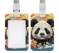 Rainbow Cartoon Panda Id Badge Holder Vertical Id Card Holder with Lanyard Breakaway Hard Heavy Duty Name Tags Badge Holders Waterproof Work Card Holders Protector for Nurse Officer Teacher Security S