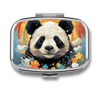 Rainbow Cartoon Panda Pill Box 2 Compartment Travel Pill Organizer with Mirror Design Portable Pillcase for Pocket Or Purse Square Medicine Case Weekly Medicine Container Holder for Daily Meds