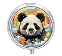 Rainbow Cartoon Panda Pill Box Portable Pill Organizer with 3 Compartment and Small Mirror Travel Pillcase for Pocket Or Purse Round Medicine Organizer Decorative Vitamin Organizer