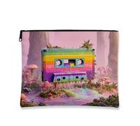 Rainbow Cassette Makeup Bag, Colorful Retro Music Cosmetic Travel Pouch for Women, Portable Zipper Organizer, Perfect Choice for Festivals and Seasonal Events, Rainbow, 7x9 Inch, Cassette