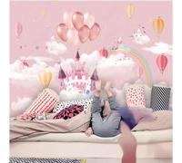Rainbow Castle Hot Air Balloon Butterfly White Clouds 3D Wallpaper Easy Install Feature Office Living Room Sofa Bedroom TV Background Wall Decoration-430cm×300cm