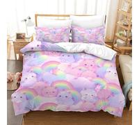 Rainbow Cat Double Size Duvet Cover Sets, Cartoon Cat Bedding Set, 1 Soft and Comfortable Microfiber Quilt Cover and 2 Pillowcases 50×75, for Room Decor P1073