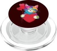 Rainbow Cat Hugging Heart Colorful Balloon Kitten Valentine PopSockets PopGrip for MagSafe