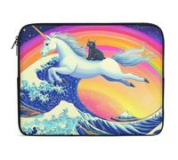 Rainbow Cat Riding U-nicorn Ocean Wave Japanese Laptop Sleeve Cute Tablet Case Briefcase Carrying Work Bag Purse Pouch 17inch