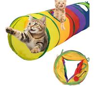 Rainbow Cat Tunnel Toy with Hanging Ball - Foldable Pet Play Tunnel with 2 Peep Holes for Kittens, Rabbits, Ferrets - Portable Crinkle Tunnel for Indoor Cats, Small Animals (2PCS)