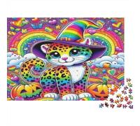 Rainbow Cat Witch Jigsaw Puzzle Cat 1000 Pieces Premium Cardstock Classic for Adults Kids for The Whole for Women Gifts 70x50cm/1000pcs