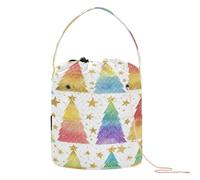 Rainbow Christmas Trees & Stars Pattern Yarn Bag Crochet Organizer Tote Portable Travel Bag for Needle Holder Crochet Project