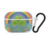 Rainbow Circle Shamrock AirPods Pro Case Cover with Keychain Ring PC Hard Shell Protective Case for AirPods Pro 2nd for Women Men Generation Easy Open Full Drop Protection Cover White-Style
