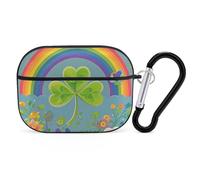 Rainbow Circle Shamrock AirPods Pro Case Cover with Keychain Ring PC Hard Shell Protective Case for AirPods Pro 2nd for Women Men Generation Easy Open Full Drop Protection Cover Black-Style