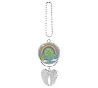 Rainbow Circle Shamrock Car Hanging Ornament Rear View Mirror Pendant Lucky Presents Hanging Ornament Funny Car Pendant for Office Auto Home Decoration Silver-style