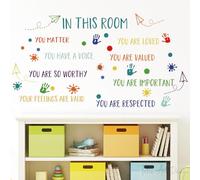 Rainbow Classroom Wall Decal - Inspirational Reading Room Decor - In This Room You Are Loved, Valued, Important - Removable Motivational Quote Sticker for School, Nursery Childrens Bedroom