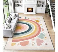 Rainbow Cloud Area Rugs for Living Room 80x150 Non Slip Flannel | Washable Runner Rugs Short Pile Carpet Nursery Sun Boho Entrance Room Decor Soft Fluffy for Bedroom Hallway Kitchen O283