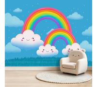 Rainbow Cloud Cartoon Photo Mural - 400 x 280 cm Non-Woven Premium Fleece Wall Mural - High Definition Art Print Teen Bedroom Game Room Decoration Environmental Friendly Blue Photo Wallpaper