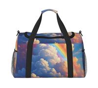 Rainbow Cloud Print Travel Duffel Bag for Men & Women, Foldable Travel Bags and Spacious Weekender Tote Bag for Storage Toiletry Luggage Personal Item, Black, L