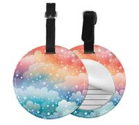 Rainbow Cloud Round Luggage Tag 4PCS Galaxy Star PU Leather Travel Bag Tag ID Labels Name Card Holder wtih Buckle for Luggage Suitcase Backpacks