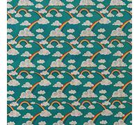 Rainbow/Clouds Digital Print Cotton Rich Linen Look Fabric for Curtains Blinds Craft Bags Sewing Quilting Patchwork & Upholstery | 55" - 140 cm Wide | Sold by The Half Metre (Multi Teal)