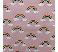 Rainbow/Clouds Digital Print Cotton Rich Linen Look Fabric for Curtains Blinds Craft Bags Sewing Quilting Patchwork & Upholstery | 55" - 140 cm Wide | Sold by The Half Metre (Clouds Pink)