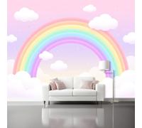 Rainbow Clouds Dreamy Wallpaper for Living Room, 300 x 210 cm | Multicolour House Decorative Mural with Stars Iridescent Ambience Pattern, Light resistance Non-woven Wallpaper