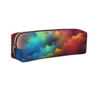 Rainbow Clouds Leather Pencil Case Gold Zipper Pen Pencil Pouch Bag Organizer for Girls Boys Student School Office College