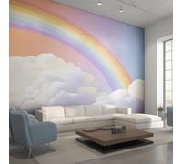 Rainbow Clouds Photo Wallpaper for Bedroom, Purple Girly Wall Mural for Living Room, Rainbow Wallpaper 150x105 Nonwoven Wall Paper Home Decor W23