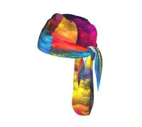 rainbow clouds Print Helmet Cap Quick Dry Cycling Skull Wrap Breathable Polyester Adjustable Adult Summer Beanie