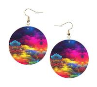 Rainbow Clouds Printed Leather Earring Set For Women, 1 Pair Lightweight Bohemian Pierced Earrings Jewelry Gift For Women Girls