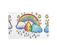 Rainbow Clouds Raindrop 1 Party Table Setting Place Mats, Set Of 6 Rectangle Washable Dining Table Mats, Heat Resistant