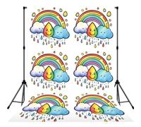 Rainbow Clouds Raindrop 1 Print 5×7ft Photo Backdrop, Seamless Background Cloth for Studio and Portrait Photography(No Stand)