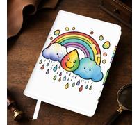 Rainbow Clouds Raindrop 1 Print A5 Leather Journal Cover,Refillable Genuine Leather Journal Notebook Cover
