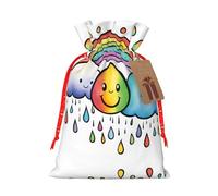 Rainbow Clouds Raindrop 1 Print Christmas Burlap Gift Bag With Drawstring, Present Small Favor Pouch For Birthday Parties-S Size