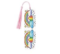 Rainbow Clouds Raindrop 1 Tassel Bookmarks Set for Women, 5 Pc Wooden Book Study Supplies Accessories for Reading