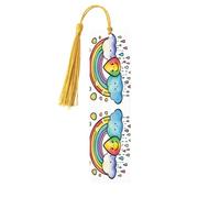 Rainbow Clouds Raindrop 1 Tassel Bookmarks Set for Women, 5 Pc Wooden Book Study Supplies Accessories for Reading