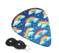 Rainbow Clouds Raindrop Guitar Picks 6 Pcs, 0.71mm Thickness Celluloid Plectrum with Leather Picks Holder, Personalized Guitar Pick for Bass Electric Acoustic Guitars Lovers Gift