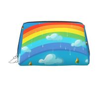 Rainbow Clouds Raindrop Makeup Bag for Women Cosmetic Bags Leather Travel Makeup Case Organizer Waterproof Make up Pouch Open Flat Toiletry Bag Portable Storage Pouch for Travelling, Silver, One Size