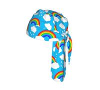 Rainbow Clouds Raindrop Print Cycling Headwrap Under Helmet Skull Cap Sweat Wicking Quick Dry for Patriotic Event Gift