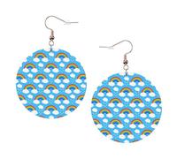 Rainbow Clouds Raindrop Print Piercing Round Leather Earrings Set 1 Pair Stylish Leather Earrings Dangle Hoop For Women Jewelry Gifts